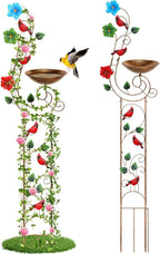YADOOLIFE 57” Bird Bath with Garden Trellis for Climbing Plants Outdoor, Small Decorative Trellises Metal Birdbath Bird Baths, 1 Piece (Redbird)