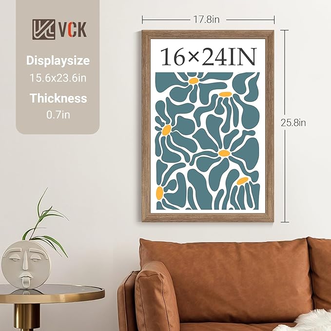 VCK 16x24 Poster Frame Set of 4 - Walnut, Gallery-Quality Wood Picture Frames, 1.1-Inch Wide Border, Polished Plexiglass, Vertical or Horizontal Wall Display for Photo/Art/Prints, Walnut
