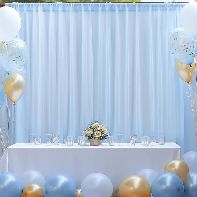 10x10 Blue Tulle Backdrop Curtains for Parties, Sheer Backdrop Curtain Wedding Photo Background Drapes for Baby Shower Photography Birthday Party