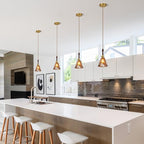 Brown Glass Vintage Pendant Light 6.18" Handmade Glass Pendant Lights Kitchen Island Gold Hanging Light Fixture for Bedroom Dining Room Hotel (3 Pack)