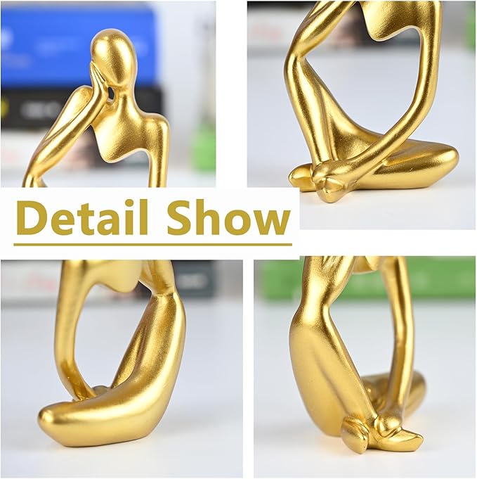 BOPART Gold Thinker Statue Home Decor, Resin Abstract Thinker Sculpture Figurines Shelf Decor Accents for Living Room, Office, Bookshelf, Desktop