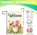 Welcome Flags for Outside,Spring Floral Gnome Garden Flag for Yard Patio Lawn Decoration,12x18 Inch Double Sided