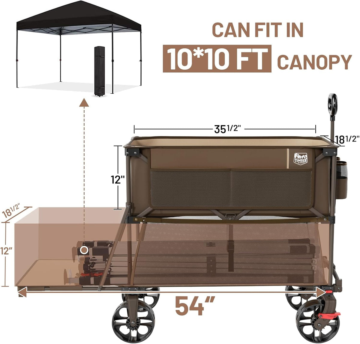 TIMBER RIDGE 400L Large Capacity Folding Double Decker Wagon with Brakes, 54" Extra Long Extender Wagon Cart, 450lbs Heavy Duty Collapsible Cart, All-Terrain Big Wheels for Camping, Sports, Shopping