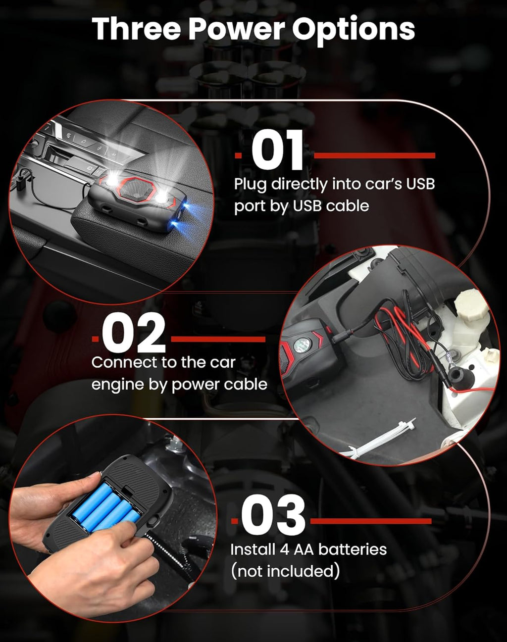 Ultrasonic Rodent Repellent for Car Engines, Under Hood Mouse Repellent with 4 LED Strobe Lights, USB Powered, Keep Rats, Mice and Squirrels Away from Vehicles, RVs, Garages, Attics (1, Black)