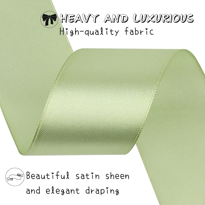Pale Green Solid Satin Ribbon 1-1/2 Inch 25 Yards Solid Polyester Fabric Ribbon for Gift Wrapping Wedding Christmas Baby Shower Birthday Party Decoration Handmade Immortal Flower Craft