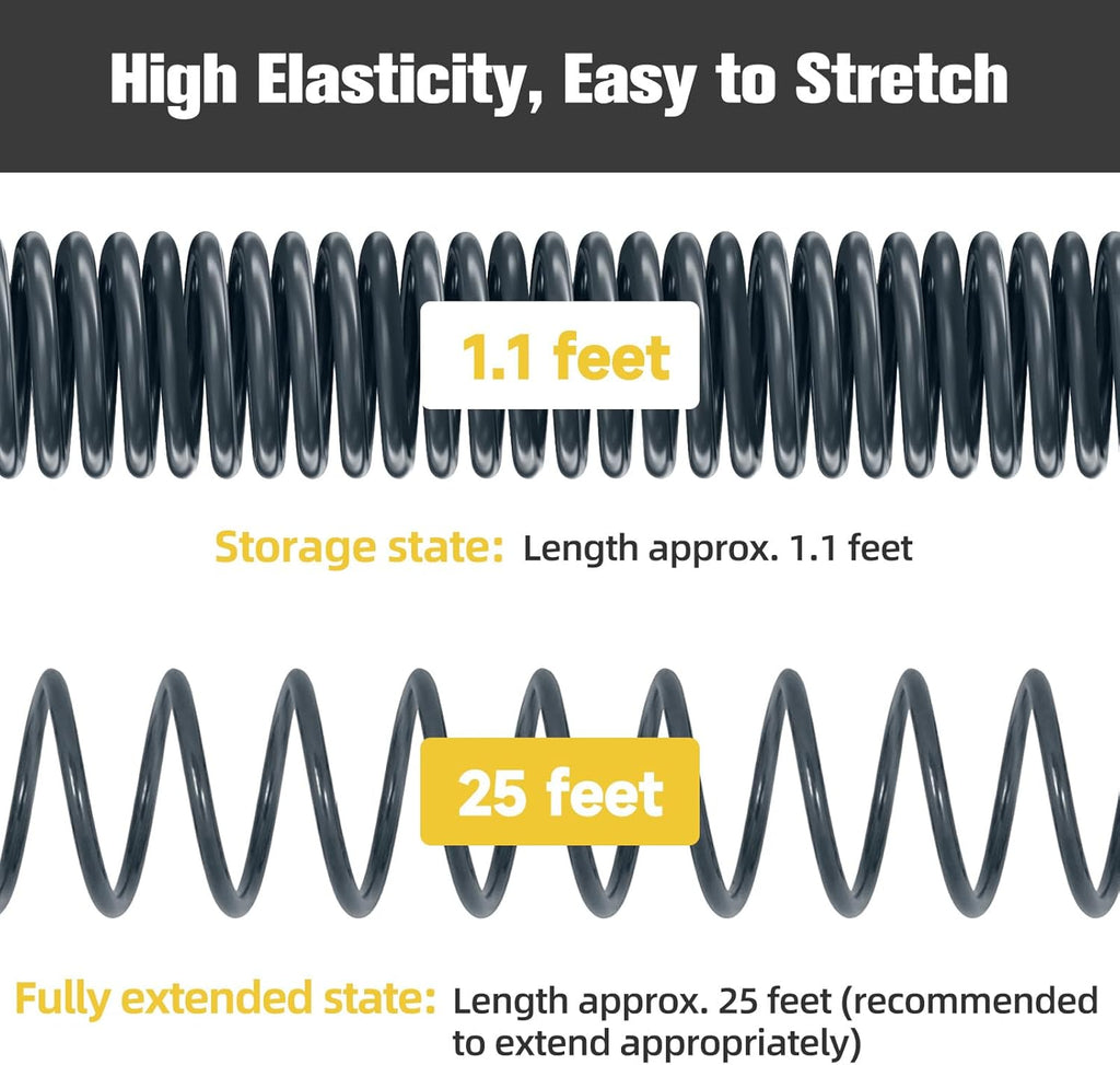 Coil Hose,3/8" EVA Coil Garden Hose 25 FT,Curly Water Hose Lightweight with Brass Connectors,Recoil Garden Hose Includes 8-Pattern Spray Nozzle for Boat, Yard, Patio, Green