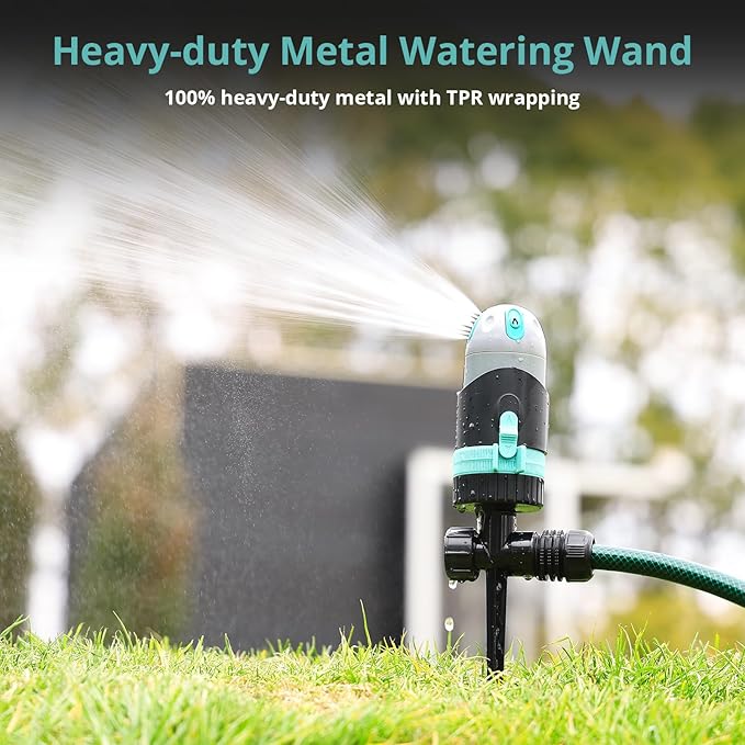 QUOBAS 2 Pack Sprinkler for Yard, 4 Spray Modes, 360° Adjustable Rotation, Heavy Duty Metal Spike with Built-in Filter, Water Diameter up to 50ft for Garden Plant, Flower Bed and Large Yard Area
