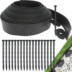 Landscape Edging Border, Plastic Edging for Landscaping, Garden Edging Border,Lawn Edging no dig,Garden Borders,Flower Bed Edging,Rubberific Landscape Edging, (Plastic Stakes, Black-66feet)