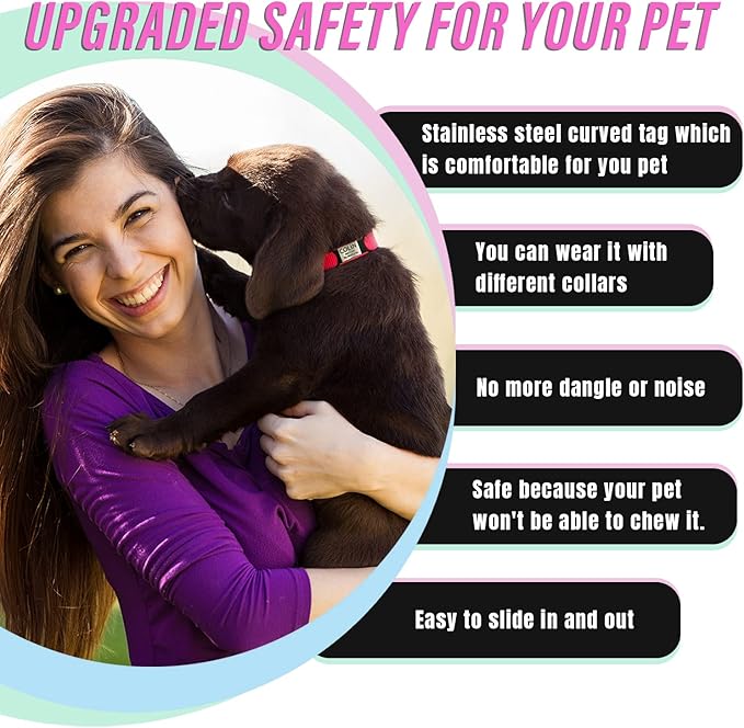 Personalized Dog & Cat ID Tags - No Noise, Engraved, Slide On - Custom Collar Tags for Small, Medium & Large Pets - Silent Identification