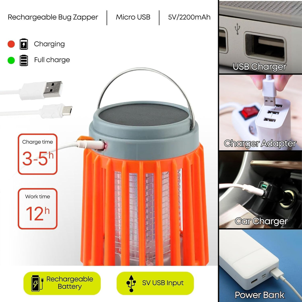 Fuzebug Buzz Blast Pro Mosquito Killer Solar Bug Zapper Outdoor Waterproof and Indoor Buzz Blast Pro Bug Zapper Buzzbug Light Flashlight Camping Buzzblast Mosquito Killer LED Light (Orange)