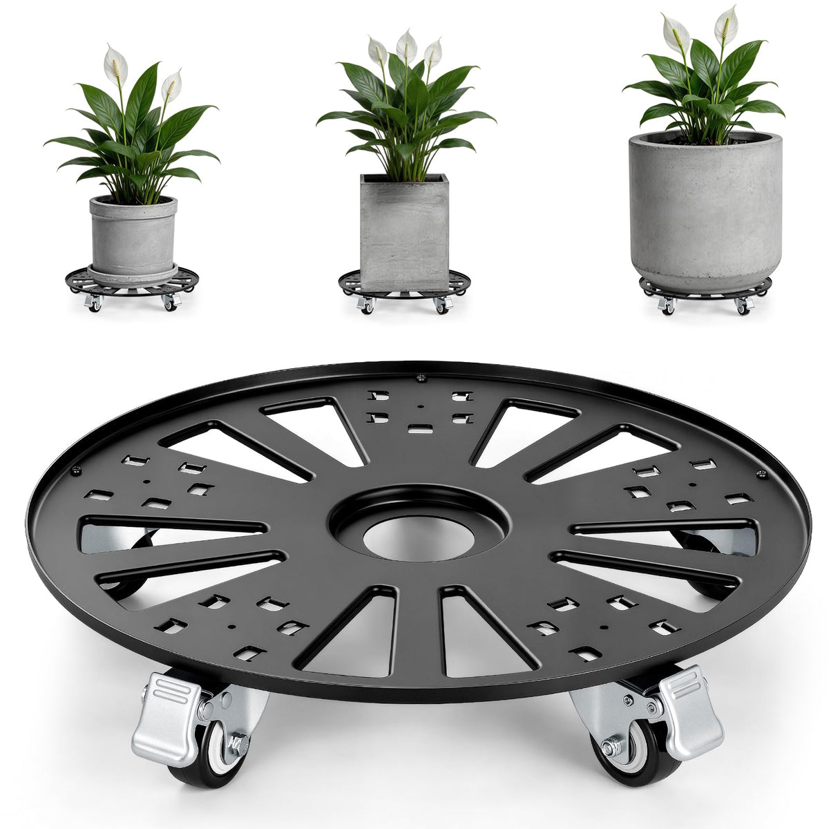 KEDSUM 16" Plant Caddy with Wheels, Anti-Rust & Anti-Slip Plant Stand with Wheels, 440LBS Heavy Duty Rolling Plant Stand, Plant Rollers with 5 Wheels for Indoor Outdoor, Edge Design
