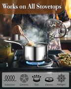Cook N Home Stainless Steel Saucepan 3 Quart, Tri-Ply Full Clad Sauce Pan with Glass Lid, Silver