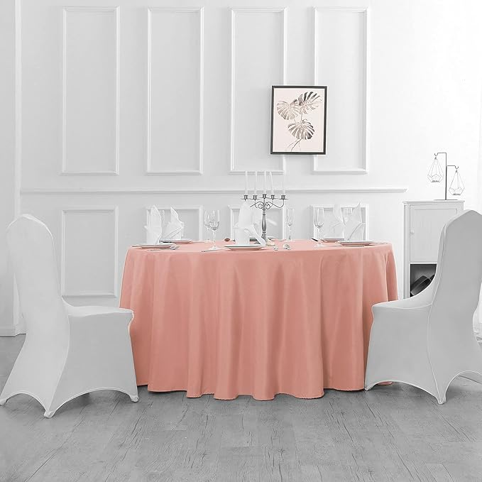 108 inch Round Tablecloth Washable Polyester Table Cloth Decorative Table Cover for Wedding Party Dining Banquet（108 inch, Dusty Pink）