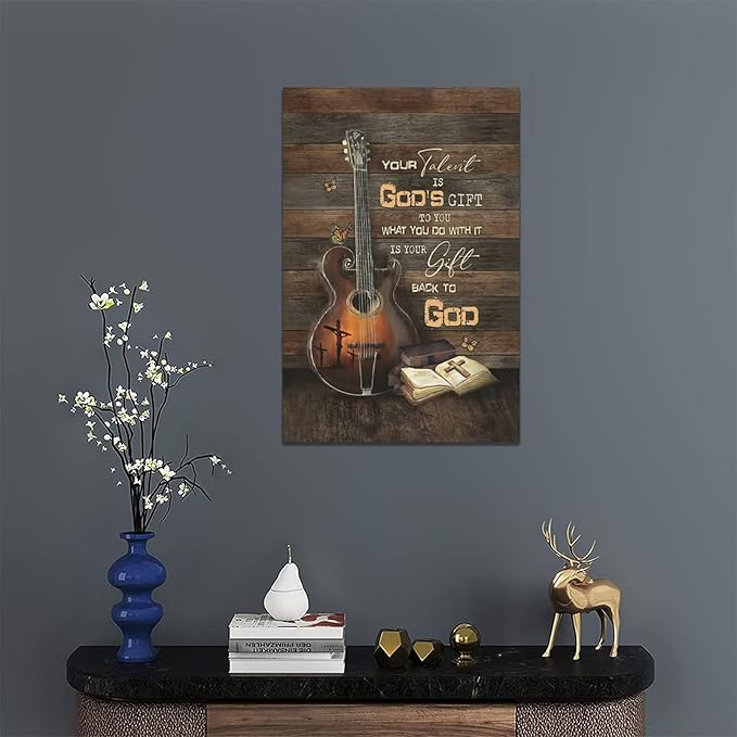 banonaty Christian Guitar Wall Art Rock Music Guitar Decor Musical Pictures Artwork Inspirational Quotes Canvas Prints Room For Studio Bedroom Living Bathroom Framed 16''x24''