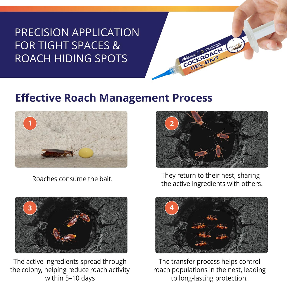 Roach Gel Bait Indoor and Outdoor: Cockroach Killer Repellents for German Cockroaches, Small Roaches – Cockroach Deterrent for Homes and Kitchens – Pet Safe Roach Control 4-Tubes
