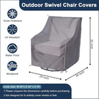 Outdoor Garden Furniture Chair Covers (29” W x 34” D x 35” H) Patio Rocking Chair Covers, Outdoor Swivel Chair Cover, with White Pull Tabs for Easy Use and Storage (2 Pack, Grey)