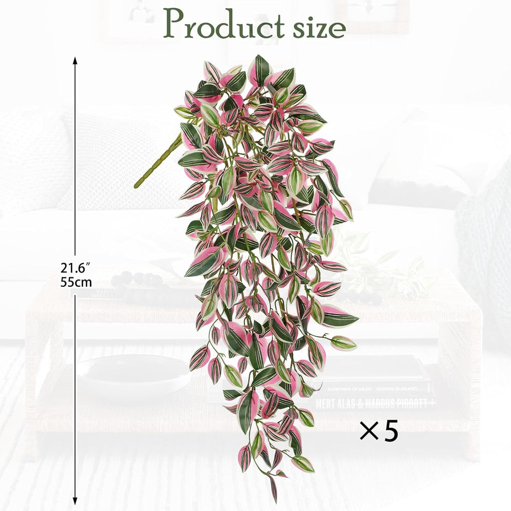 DILATATA Fake Hanging Plants Artificial Hanging Plants 22" Faux Wandering Jew Hanging Leaves Plant for Wall Shelf Home Indoor Outdoor Decor - 5 Pack