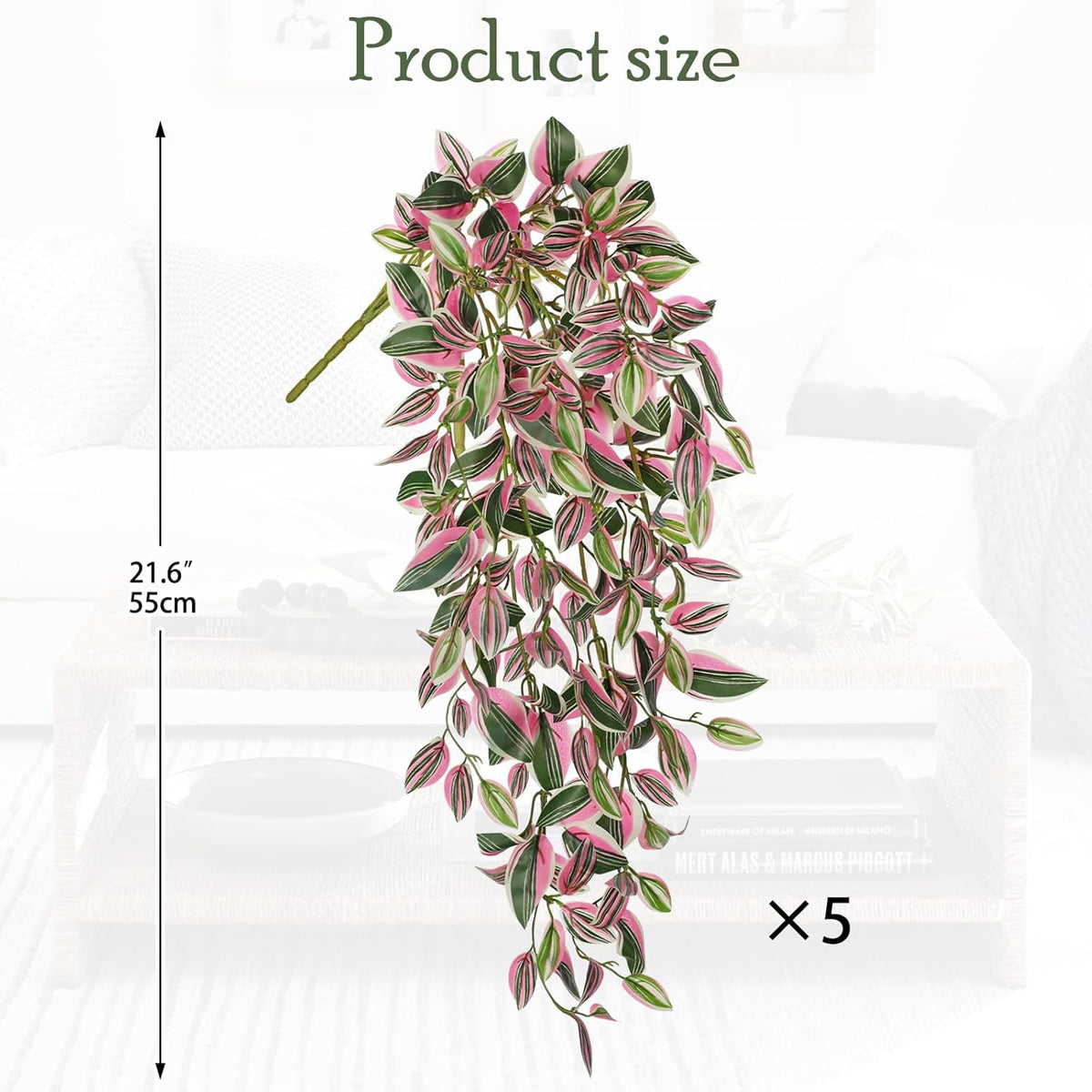 DILATATA Fake Hanging Plants Artificial Hanging Plants 22" Faux Wandering Jew Hanging Leaves Plant for Wall Shelf Home Indoor Outdoor Decor - 5 Pack