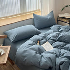 FACE TWO FACE Bedding Duvet Cover Set100% Washed Cotton Duvet Cover Linen Like Textured Breathable Durable Soft Comfy (King, Deep Gray Blue)