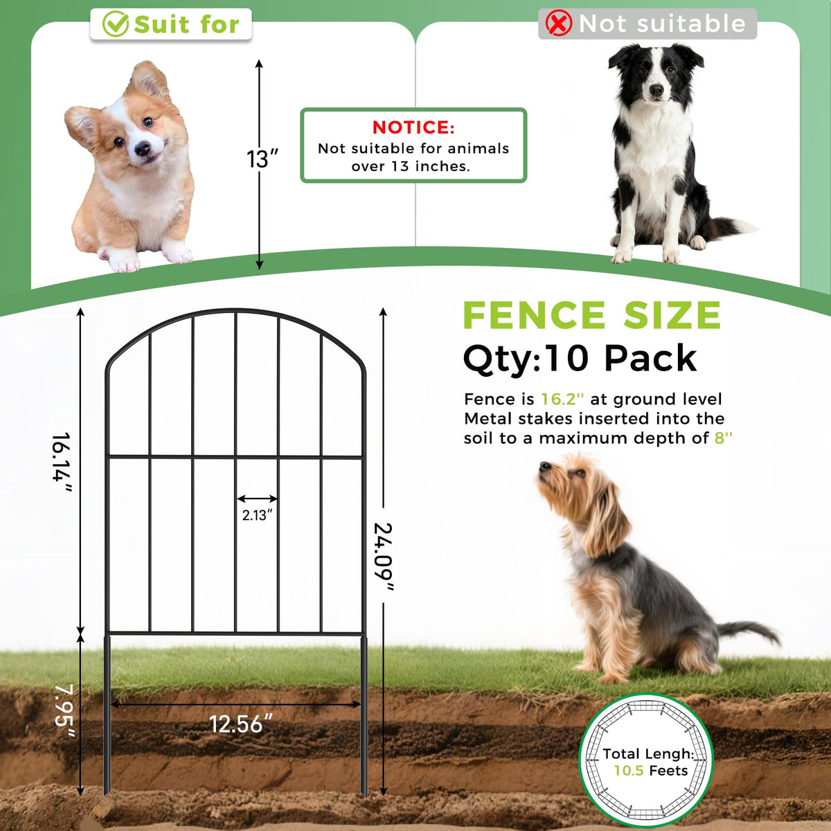 VANCASTLE Decorative Garden Fence Outdoor, 10.5ft (L) x 24in (H), 10 Panels