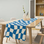 Table Flag Retro Plaid 60s70s Blue Plaid Table Flag Kitchen Restaurant Decoration Suitable for Indoor and Outdoor Festival Home Wedding Party Table Flag 13x60