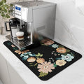 AMOAMI Coffee Mat Hide Stain Rubber Backed Absorbent Dish Drying Mat for Kitchen Counter - Bar Accessories Fit Under Coffee Maker, Espresso Machine, Dish Rack - Floral Black 12x19