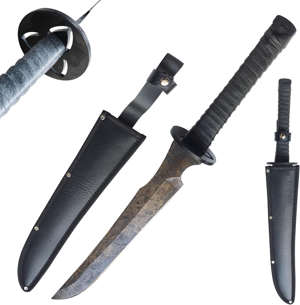 Full Tang Carbon Steel Machete Sword with Leather Sheath for Practice, Outdoor Use, Collection-20.5 Inch