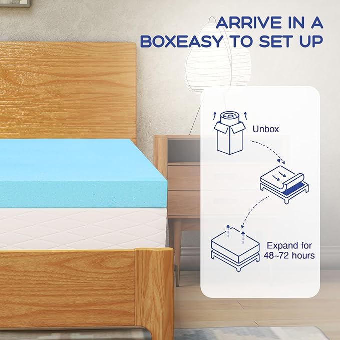 VALUXE Twin Mattress Topper 2 Inch Cooling Gel Memory Foam, CertiPUR-US Certified Topper & Pad for Back Pain Relief, Soft Breathable Bedding with Pressure Relief (Blue)