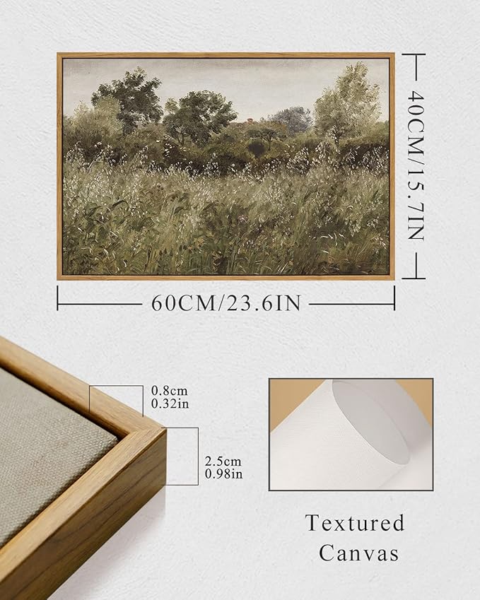 InSimSea Framed Canvas Wall Art Vintage Decor, Room Decor Wilderness Field Paintings Large Canvas Wall Art Prints, Nature Scenery Kitchen Bathroom Bedroom Decor, 16"x24"
