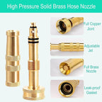 Solid Brass Heavy Duty Adjustable Twist Hose Nozzle,CM CUMIZON Jet Sweeper Nozzle, High Pressure Hose Nozzle with On-Off Valve, Leak-Free Operation 3/4" GHT Connector 3 Pack