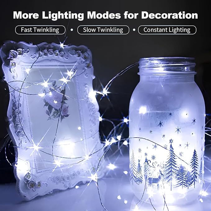 30 Pack LED Fairy Lights Battery Operated,3 Features Blinking Slowly Blinking & just on 7FT 20 LED Waterproof Mini Twinkle String Lights for Wedding Party Christmas Decorations,White