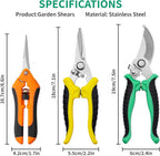 Garden Pruning Shears 3 Pack Gardening Shears Garden Scissors Stainless Steel Plant Flower Scissors Clippers Pruning Shears tijeras de jardinería