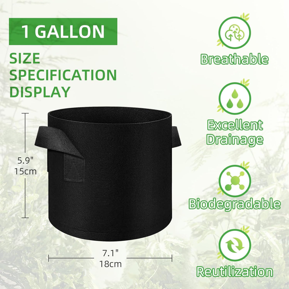 LITLANDSTAR 50 Pack 1 Gallon Plant Grow Bags, Breathable Felt Non-Woven Aeration Fabric Plant Grow Pots, Garden Planting Containers for Nursery Vegetable Flower Grow Bags with Handles (7.1x5.9inch)