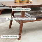 2-Tier Solid Oak Wood Coffee Table - Practical Center Table with Double Storage for Small Apartments, Living Rooms, Bedrooms, and Offices (Walnut, 39.37" D x 19.69" W x 17.32" H)