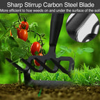Stirrup Hoe and Cultivator Garden Tool Heavy Duty, Scuffle Loop Hula Action Hoe Weeding Gardening Hand Tools for Women Kids Men, Metal Weeder Scraper Garden Hoe Rake Weed Puller Long Handle 32-62 inch