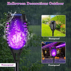 Purple Solar Halloween Lights for Halloween Decorations Outdoor, Solar Torch Lights Flickering Flame for Yard Decorations Outdoor, Waterproof LED Torch Light for Garden Pathway Party Outside Decor