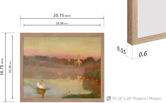 Poster Master Vintage Pond in Radziejowice Poster - Retro Swan Print - Lake Art - Landscape Art - Farmhouse Art - Animal Lover Art - Aesthetic Living Room or Office Decor, 16x20 Beige Framed