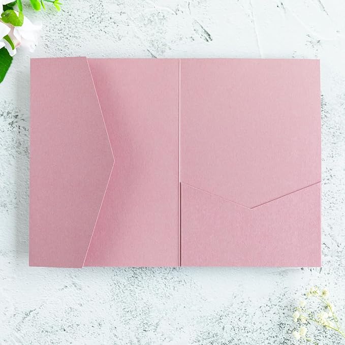 20 PCS Dusty Rose Tri-fold Laser Cut Wedding Invitation Pockets for 5x7 Wedding Cards Bridal Shower Engagement Quinceanera Invitation