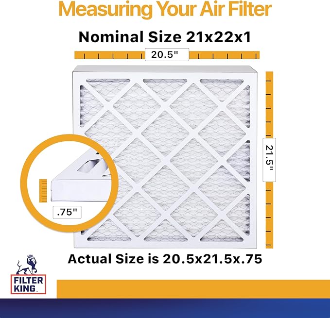 Filter King 21x22x1 Air Filter | 6-PACK | MERV 13 HVAC Pleated A/C Furnace Filters | MADE IN USA | Actual Size: 20.5 x 21.5 x .75"