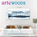 arteWOODS Indigo Canvas Wall Art - Misty Mountain & Foggy Lake Boat Painting - Grey Blue Forest Birds - 20" x 40" Canvas Wall Decor for Living Room
