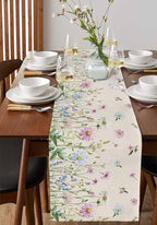 Vintage Wildflowers Cotton Linen Table Runner for Dining Kitchen, Wedding Outdoor Party Tablerunners Decoration, Farm Floral Pink Botanical Plants Dresser Scarf Coffee Tablecloth Runners 13x90 Inches
