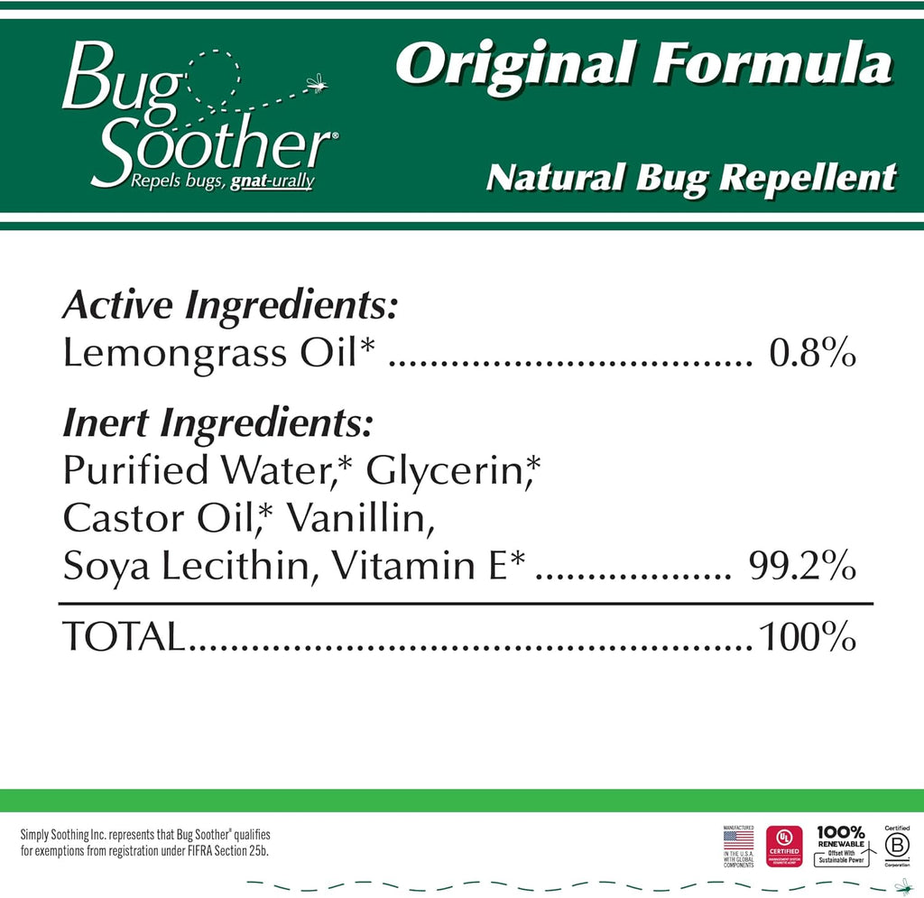 Bug Soother Spray (3, 4oz) - Natural Mosquito, Gnat & Insect Deterrent & Repellent with Essential Oils - 100% DEET-Free Safe for Adults, Babies, Pets, & Environment - Made in USA - Includes 1 oz