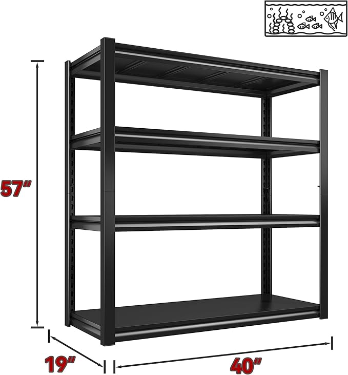 Raybee 40" W Garage Shelving 2000 LBS Storage Shelves 4 Tier Heavy Duty Shelving Adjustable Metal Shelves for Garage,Basement, Warehouse, 40" W x19 D x57 H, 4Pack