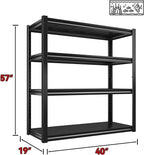 Raybee 40" W Garage Shelving 2000 LBS Storage Shelves 4 Tier Heavy Duty Shelving Adjustable Metal Shelves for Garage,Basement, Warehouse, 40" W x19 D x57 H, 4Pack