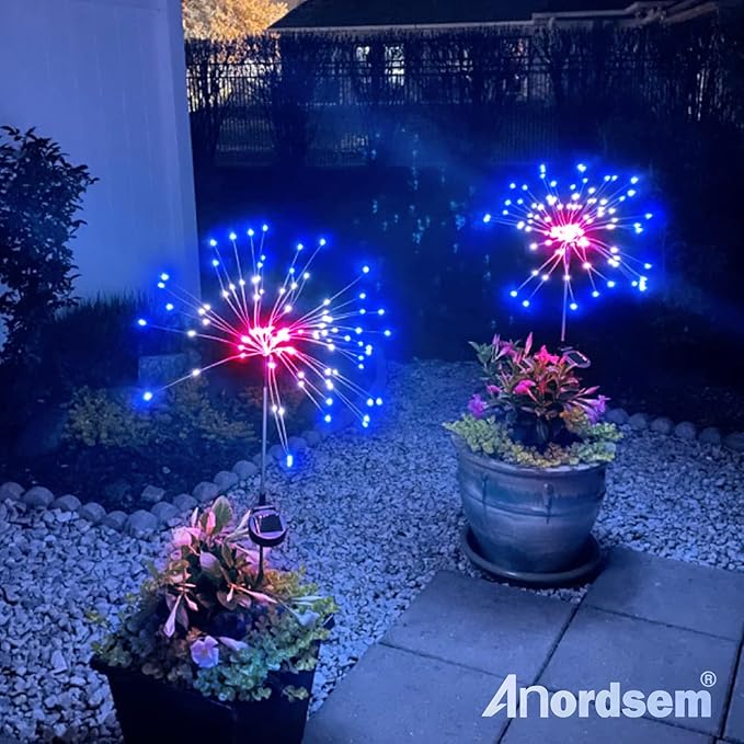 Anordsem Solar Lights Outdoor Waterproof: Garden Light Solar Powered for Yard Outside - LED Sparkler Fireworks Colorful Lighting Patio Decor 6 Pack - Gardening Gifts for Women Men Gardener