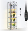 Abimars 5-Tier Mini Greenhouse with Grow Light, Shelf Height Adjustable Metal Plant Shelf with PVC Cover and Wheels, Includes 4-Pack Full Spectrum Plant Lights, 11x16x57inch