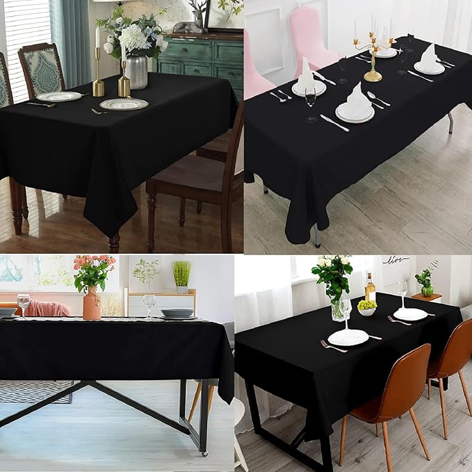 6 Pack Black Rectangle Tablecloths, 60 x 102 Inch, Stain & Wrinkle Resistant Polyester, Perfect for 6FT Tables, Parties, Wedding, Dining