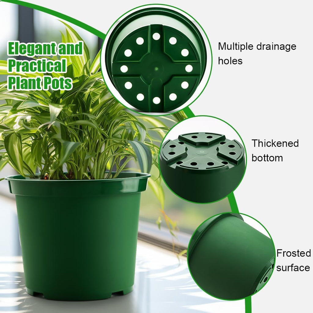 3 Gallon Plastic Nursery Pots, 10 Inch Round Plant Pots with Drainage Holes, 10 Pack Planting Pot for Outdoor Indoor Plants, Gardening Gifts for Women, Green