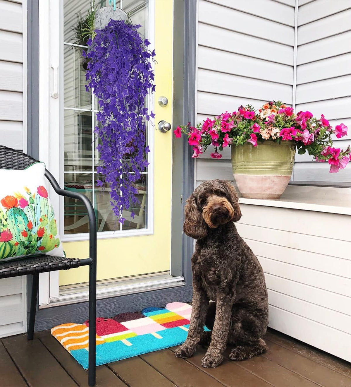 Fake Hanging Plants Fake Ivy Vine Artificial Ivy Leaves Artificial Hanging Plant Faux Plant Hanging Artificial Plants Outdoor Vines Decor for Home Room Yard Wall Garden Decoration(Pure Purple)