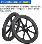 20" Flat Free Tire and Wheel, with 3/4" & 5/8" Bearing, 2.45" Centered Hub, Replacement Wheel For Rubbermaid Wheelbarrow, Garden Yard Cart, 2 Pcs